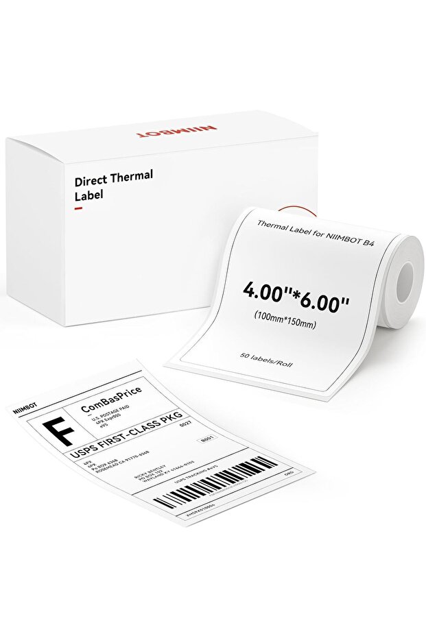 4×6'' Shipping Labels Only for B4 Label Printer, Thermal Paper for Shipping Package, 50Label/Roll (4 * 6“ Label)
