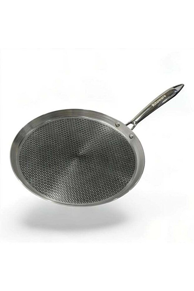 Kituware Triply Stainless Steel Non-Stick Honeycomb Dosa/Uttapa Tawa 29 cm Induction Friendly Cool Touch Riveted Handle