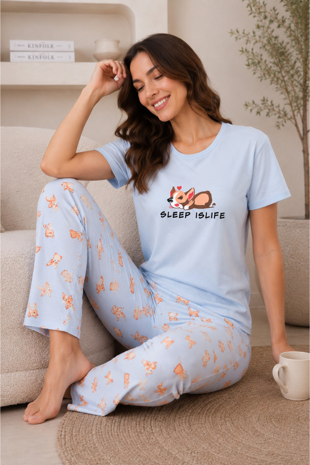 Mirano 4101 Patterned Short Sleeve Cotton Women's Pajama Set