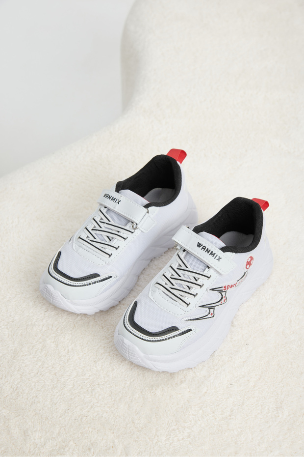 Children's Unisex White Black Comfortable Fit Breathable Velcro Sneaker