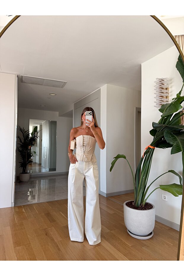 Jedon Wide Leg Pleated Trousers - Ecru