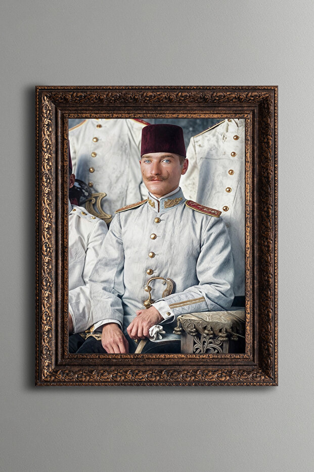 Mustafa Kemal Atatürk - Vintage Patterned Painting - Thick Model