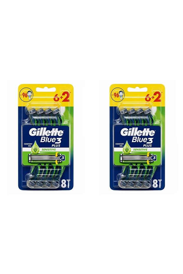 Gilette Blue3 Plus Shaving Razor Sensitive 8 Pcs -2 Pack
