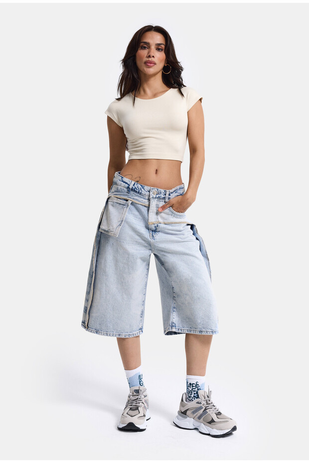 بنطلون جينز نسائي Ice 4s6-3 Maxi Baggy Bermuda Design Denim Jort