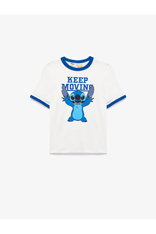 Stitch Printed Short Sleeve Crew Neck Cotton Licensed T-Shirt
