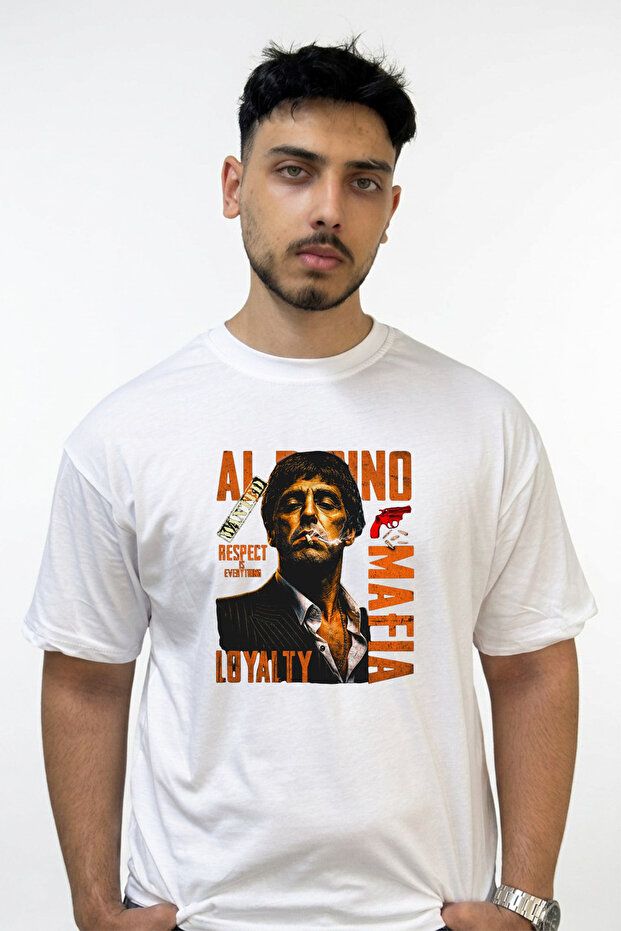 Tony Montana Design Printed Oversize White T-Shirt