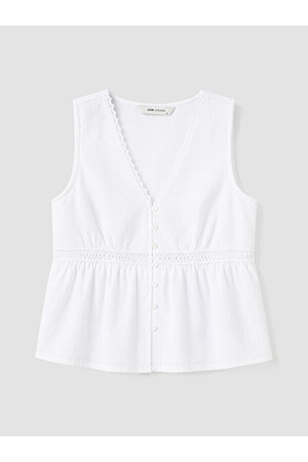 Esvab • Modern & Distinctive V Placket Lace Detailed Peplum Blouse