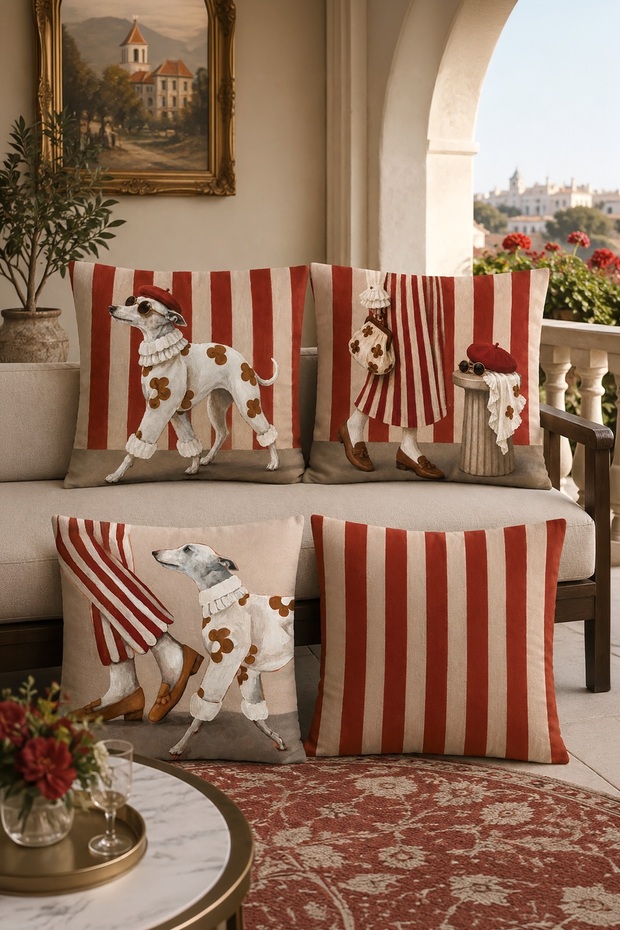 Traveling Dogs Patterned 4-Piece Throw Pillow Cover Set