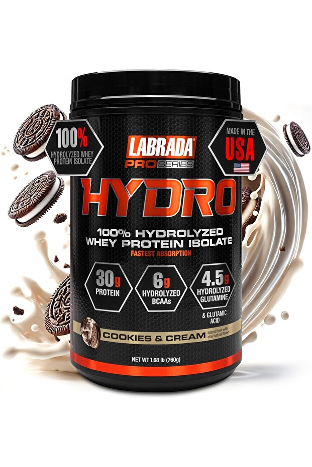 Hydrolyzed Whey Protein 100% Pure Hydro Cookies & cream, Lactose Free, 6g BCAAs, 4.5g Glutamine, Fastest Digest Whey 20 Servings