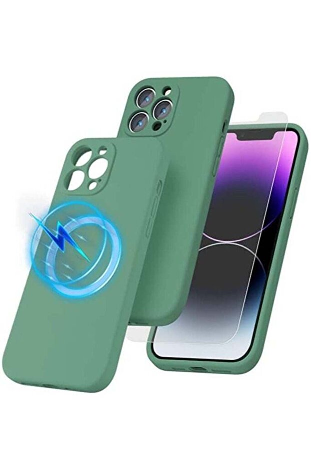 iPhone 14 Pro Max + 2 Pack Tempered Glass Screen Protector Magsafe Silicone Case