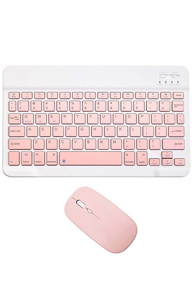 Rechargeable Bluetooth Keyboard and Mouse Combo Ultra-Slim Portable Compact Wireless Set (Pink)