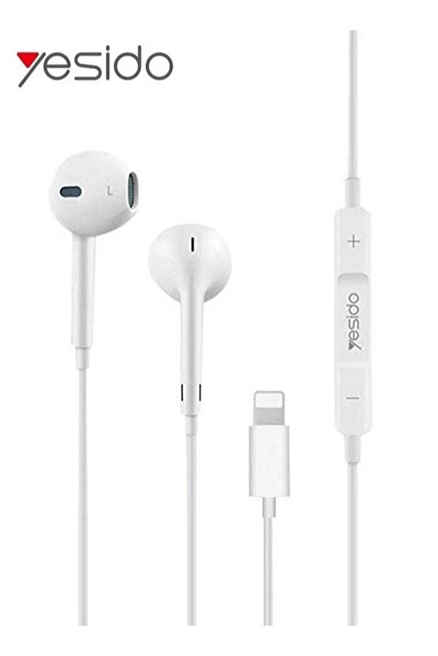YH50 Wired Lightning Jack Earphones in White – Deep Bass, Clear Microphone, and Multi-Functional Inline Remote for Hands-Free Use