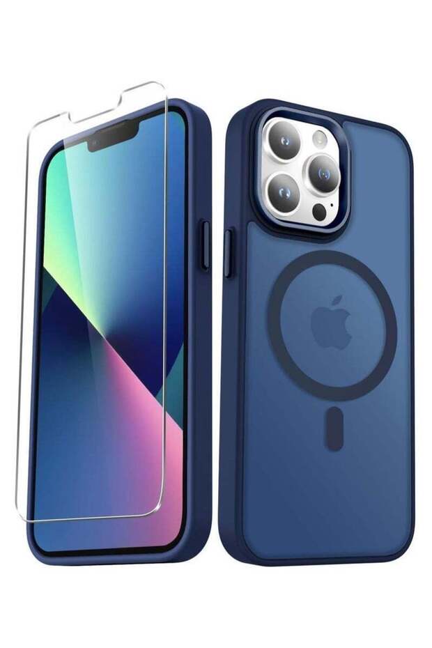 iPhone 13 Pro Max Case - Matte Magnetic Phone Case with Screen Protector, MagSafe Compatible, Navy Blue