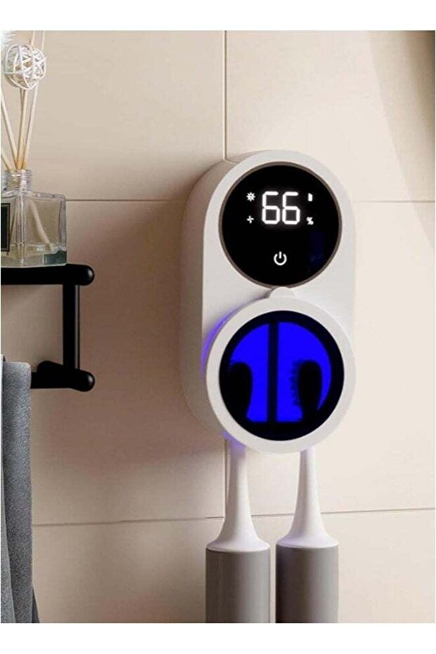 Wall-Mounted Smart Toothbrush Holder & UV Cleaner with Digital Screen – Automatic Rotating Cover