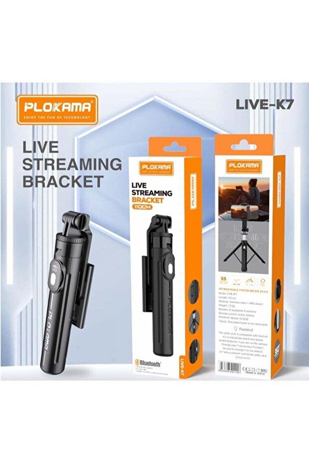 Live k7 Selfie Stick Tripod, 110 cm Extendable Phone Tripod Stand with Remote Shutter