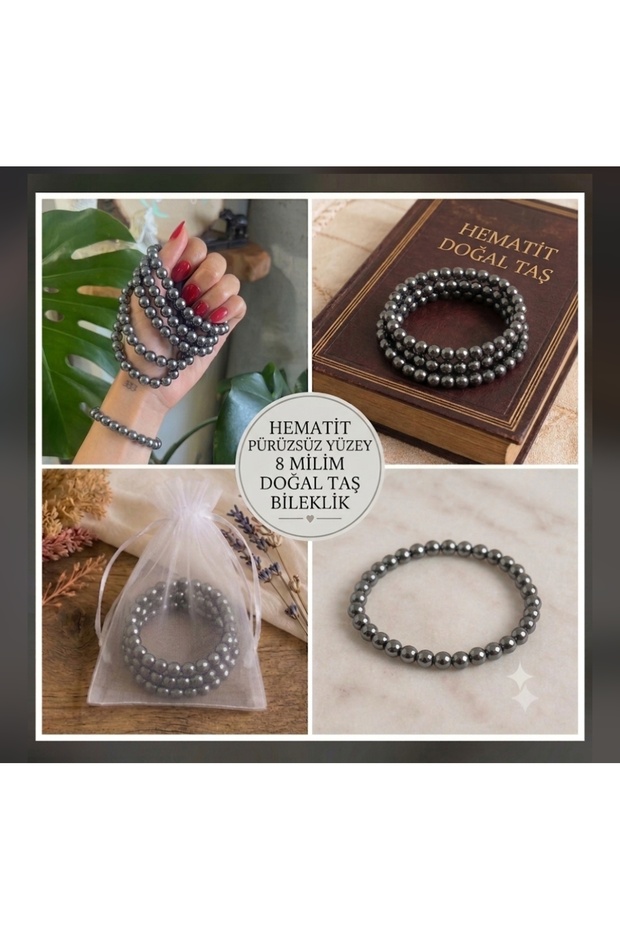 Hematite Natural Stone Bracelet – 8 mm Stylish Design (18 cm)