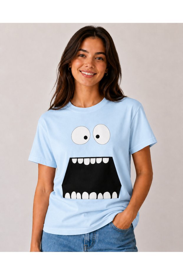 Unisex Oversize T-Shirt Open Mouth Printed 100% Cotton T-Shirt Comfortable Fit