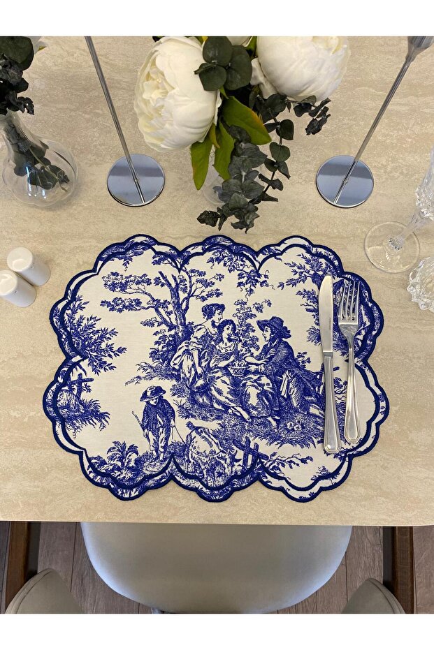6-Piece French Vintage Peasant Pattern Navy Blue American Service Set