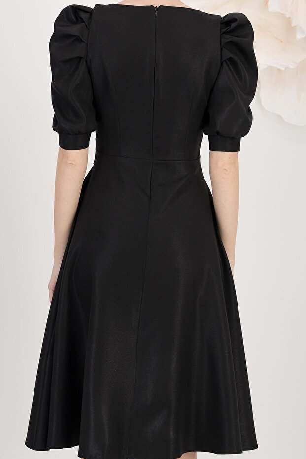 Rochie neagra din stofa elastica midi clos - - 6
