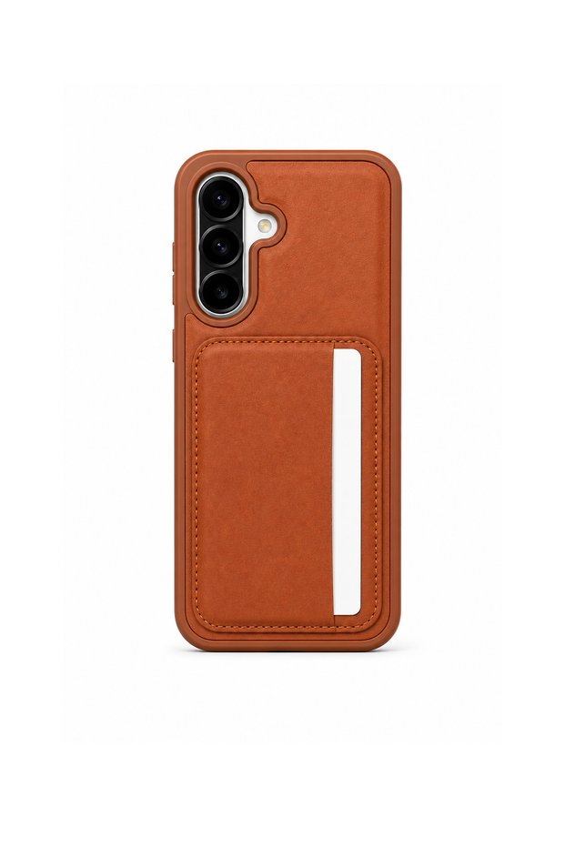 Cardx Samsung S24 Fe Compatible Vegan Leather Card Holder Camera Protected Case Brown