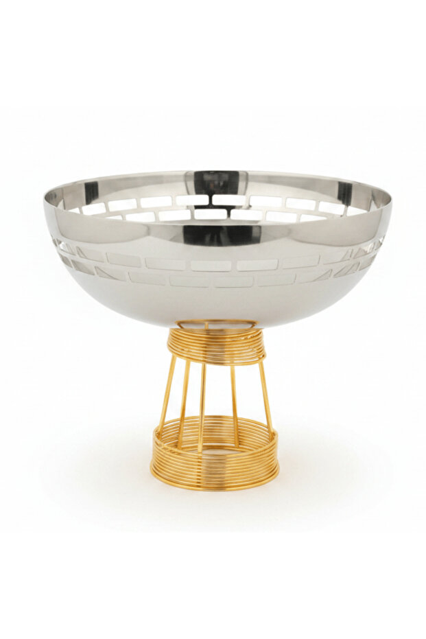 Silver & Gold Stainless Steel Footed Candy Bowl — 25×23 cm