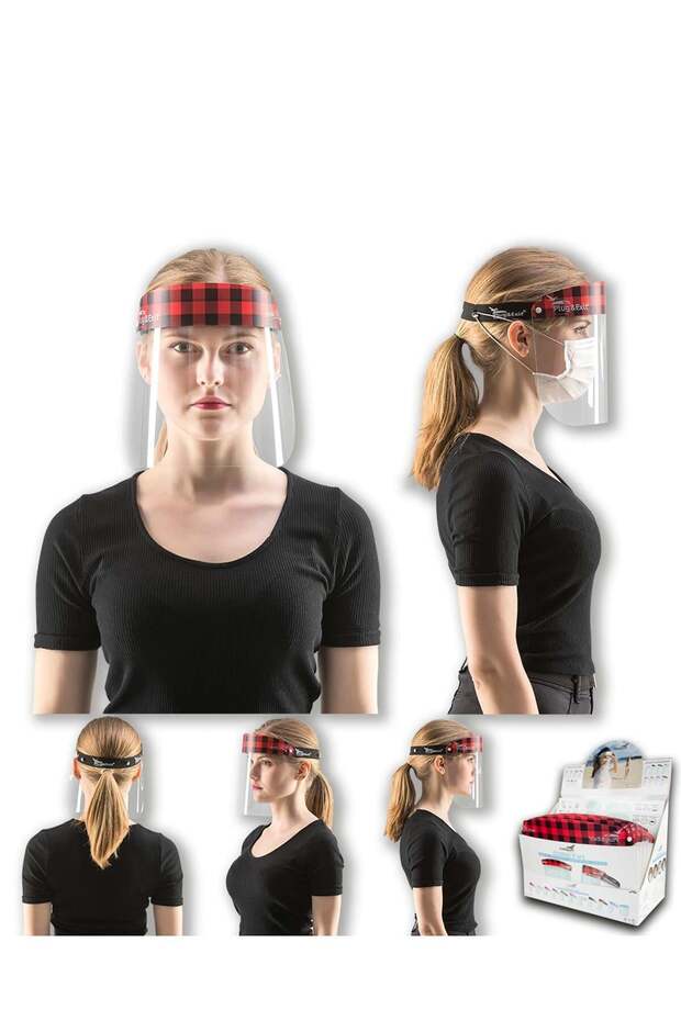 Anti-Fog Black Red Checkered Face Shield Protective Mask - Antifog Face Shield Splash Protection Red Black 1 Pc./Pkt.