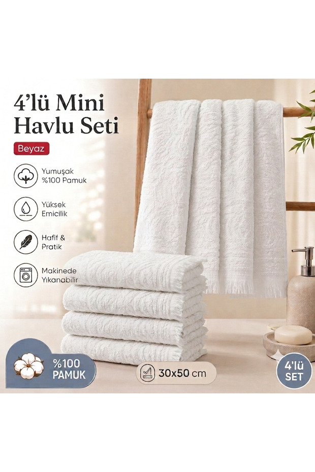 Cotton Kitchen Towel Set of 4 30X50 cm Hand and Drying Towels Soft Absorbent Multi-Purpose