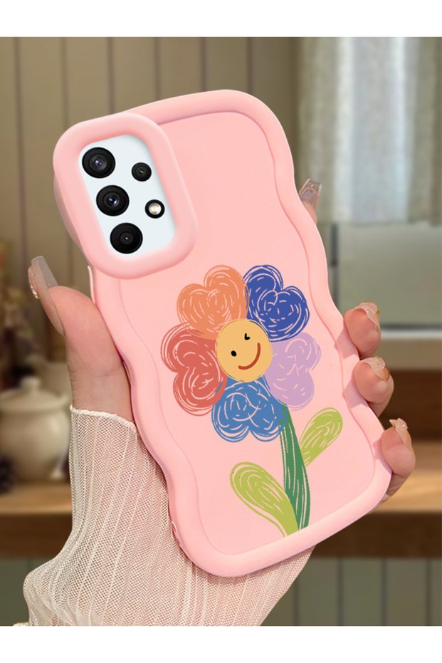 Samsung Galaxy A73 Compatible Case Camera Protector Pink Silicone Couple Phone Case Floral Pattern
