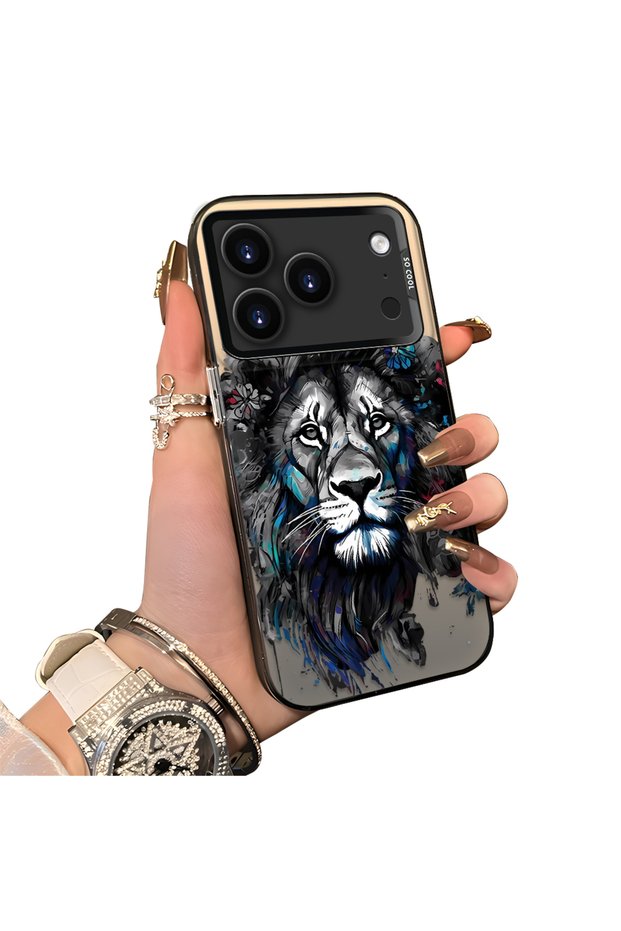 حافظة هاتف من السيليكون متوافقة مع iPhone 17/18 Pro، حافظة خلفية صلبة من السيليكون، حافظة هاتف بنمط الأسد