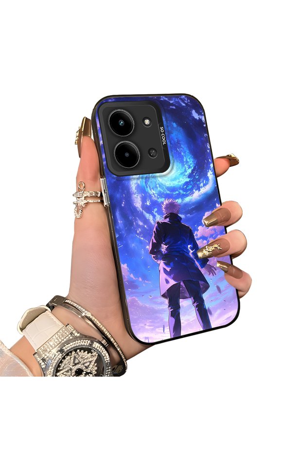 Redmi 15C 4g Compatible Silicone Edge Hard Back Case Couple Phone Case with Line Pattern