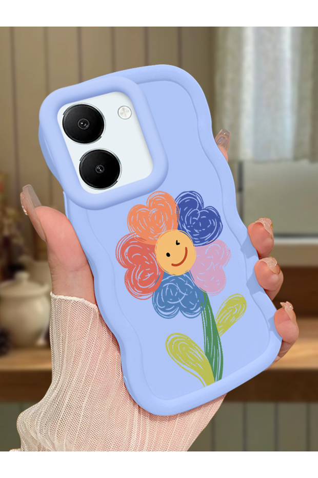 Vivo Y27S Compatible Case Camera Protector Blue Silicone Couple Phone Case Floral Pattern