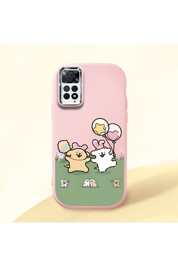 Redmi Note 12 Pro 4g Compatible Case Camera Protector Pink Silicone Couple Phone Case with Line Pattern