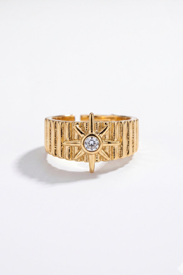 Gold Big North Star Zircon Stone Ring