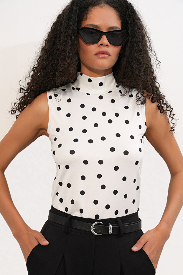 Women's Polka Dot Sleeveless Bodysuit 1546 - White