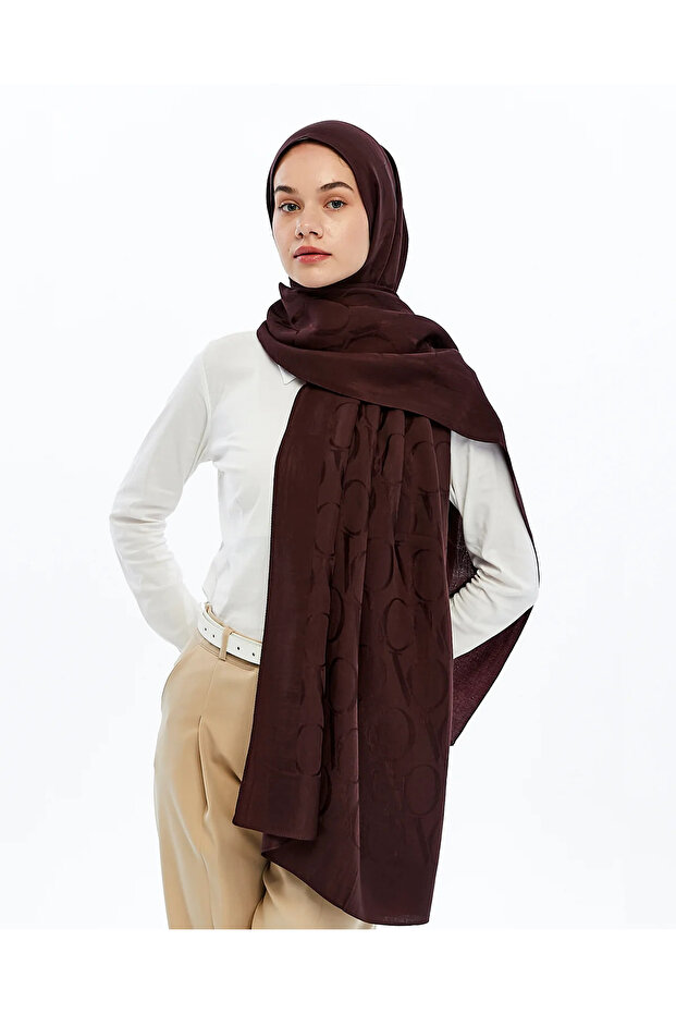 60% Lyocell 40% Cotton Motif Patterned Shawl_Burgundy