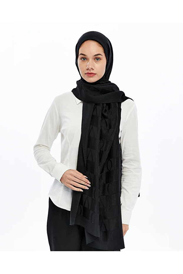 60% Lyocell 40% Cotton Alia Vo Women's Patterned Shawl_Black