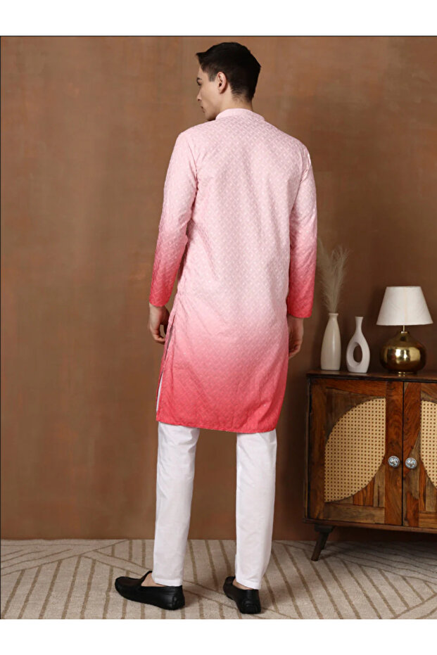 Mens Ombre Thread Work Cotton Kurta Set - 2