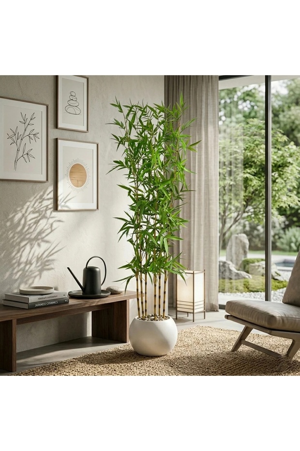شجرة بامبو صناعية من بلاستيك بتصميم كلاسيكي حديث ــ ابيض ــ 25×25×150 سم