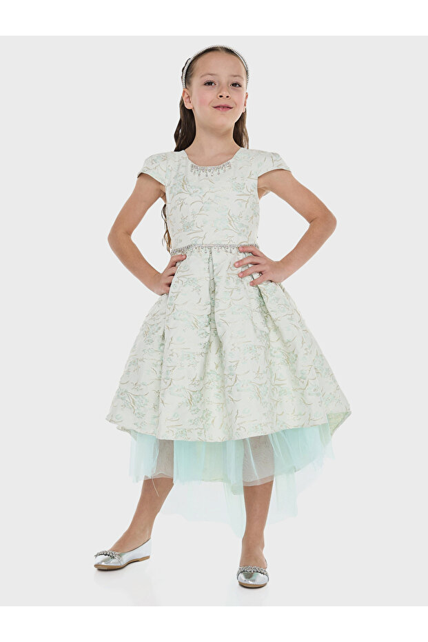 Girls Jacquard Mesh Insert Festive Dress