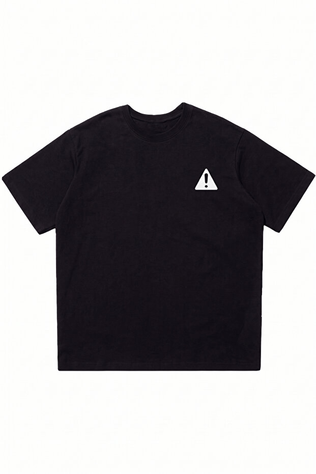 Attention Printed Black Oversize Crew Neck T-Shirt