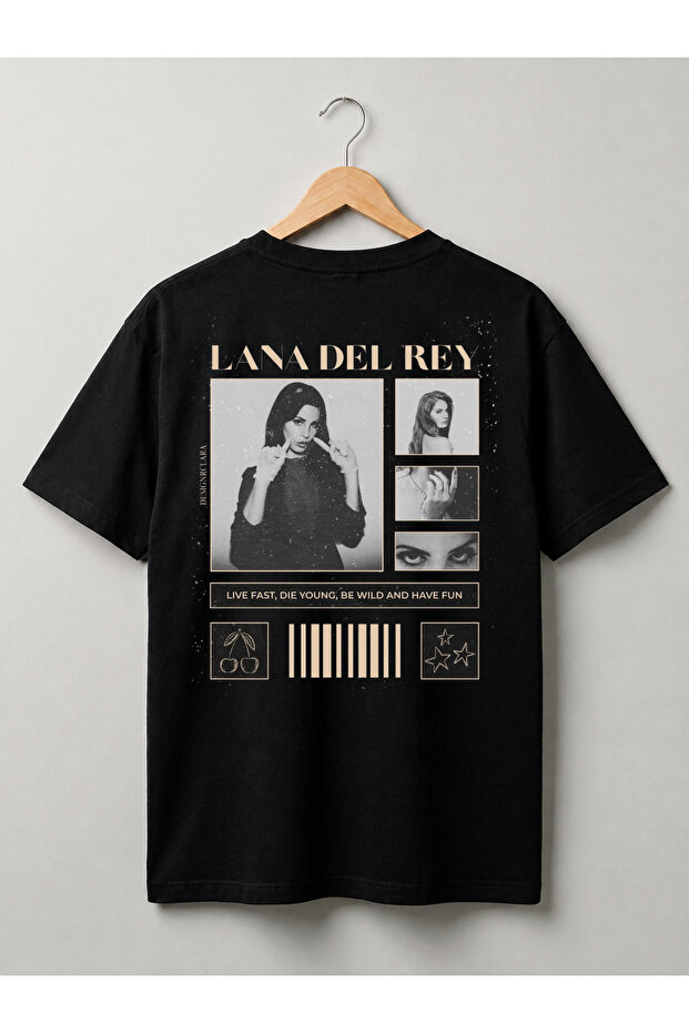 Black Women's Oversize Lana Del Rey Design 100% Cotton Premium Printed T-Shirt