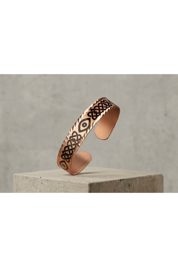 Copper Evil Eye and Infinity Knot Patterned Adjustable Cuff Bracelet | New Series