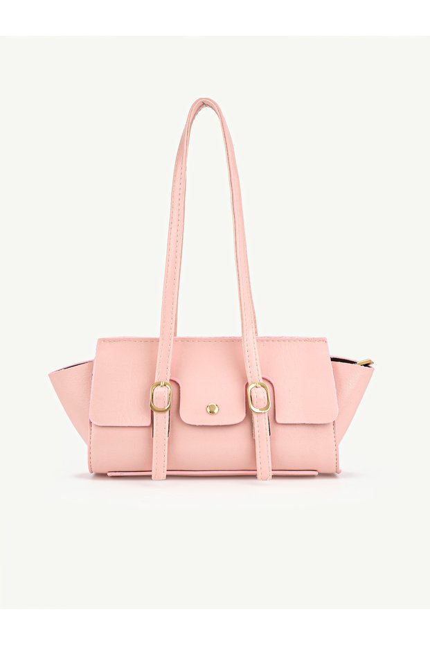 Wrinkled Textured Pink Shk313 Gold Buckle, Zipper, Daily, Women'S, Hand, Arm and Shoulder Bag