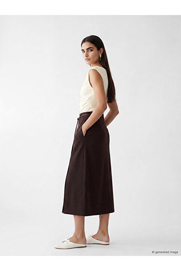 Esvab • Modern & Distinctive Belted Linen Blend Skirt