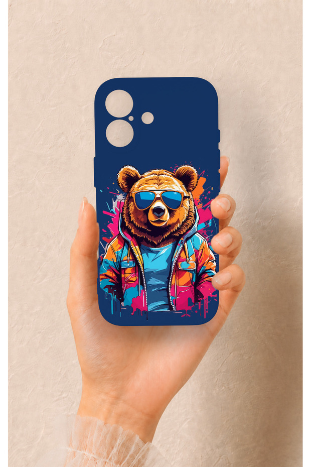 iPhone 17 Compatible Bear Pattern Silicone Case with Glasses