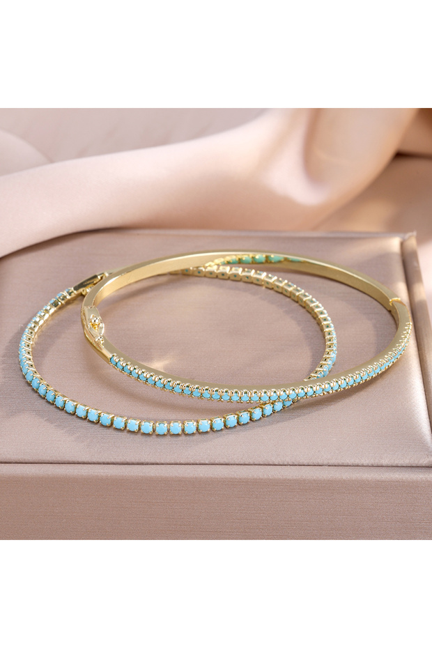 Blue Set ZAKOL Brand New Blue Turquoise Micro-intact Zircon Bracelet Bangle for Women Shiny CZ Tenni