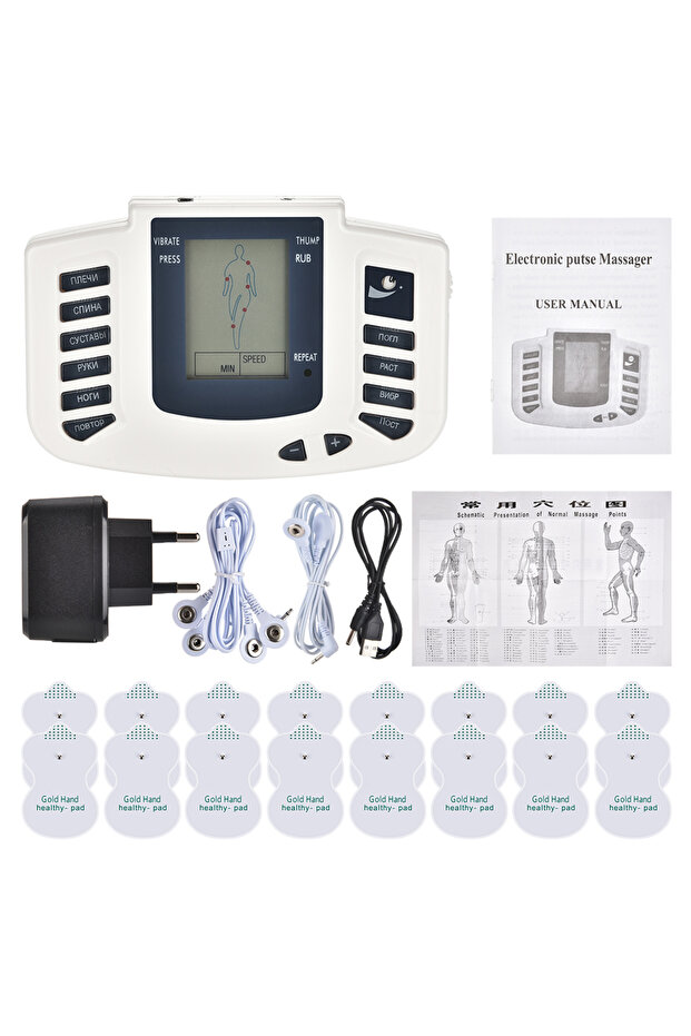 Russian EU plug JR309 EMS Tens Massage Unit +16 Pads Russian Electrical Pulse Acupuncture Full Body