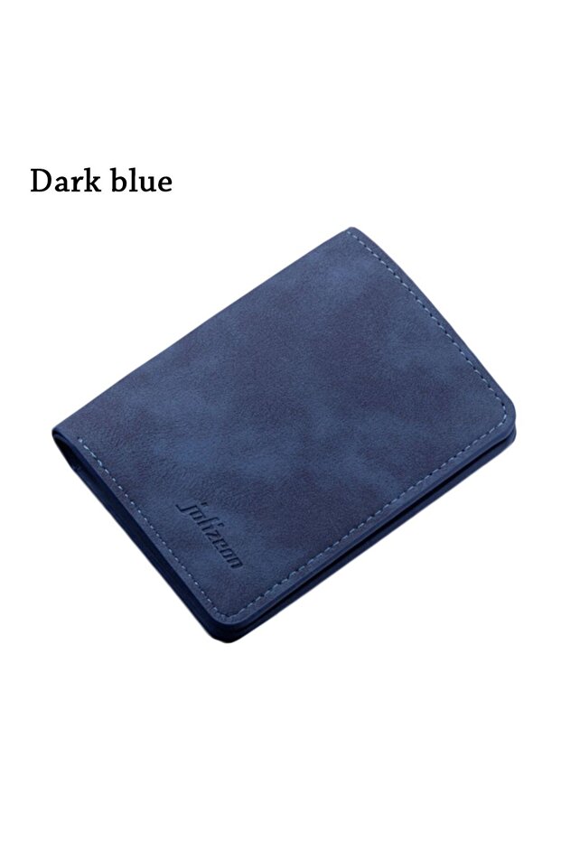dark blue New Style Mini Thin Men Wallet Card Holder Purse Coin Pouch Card Holder Short Vertical PU