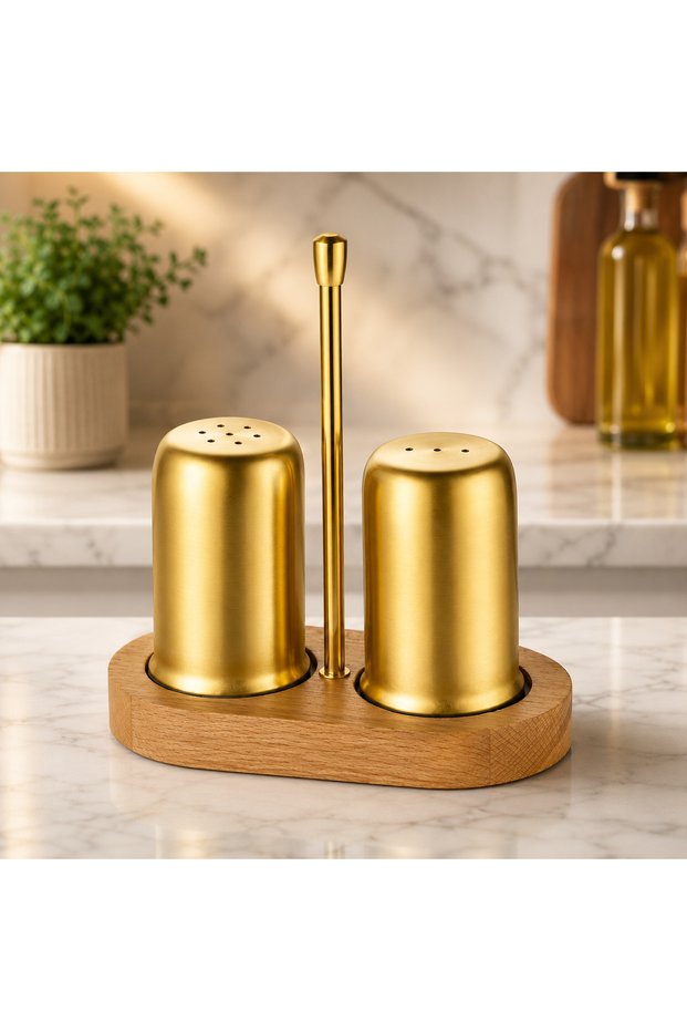 304 Steel Salt and Pepper Shaker with Wooden Stand (Dining Hall/Restaurant/Hotel/Cafe/Workplaces)