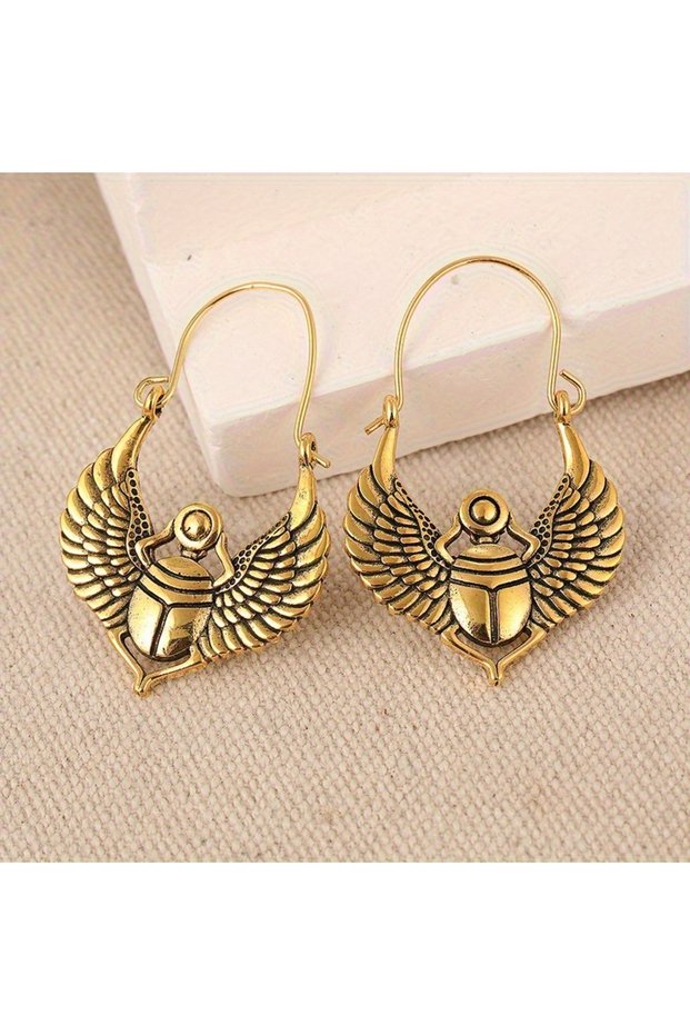 T1505-1 Fashion Scarab Wing Pattern Earrings Egyptian Retro Tribal Style Gold Plated Dangle Earrings